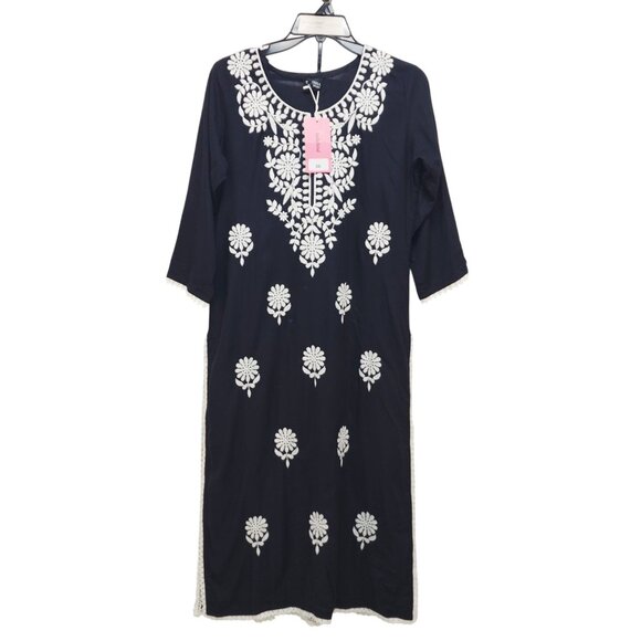 Black & White Embroidered Kurti Dress  Size 38  Twisha Fashions - Picture 1 of 10